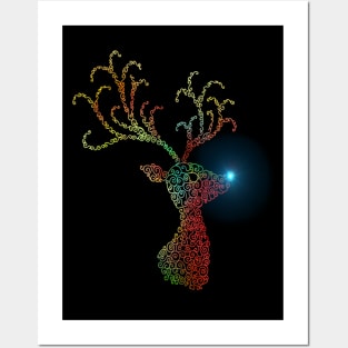 Festive Christmas Reindeer Head Silhouette Posters and Art